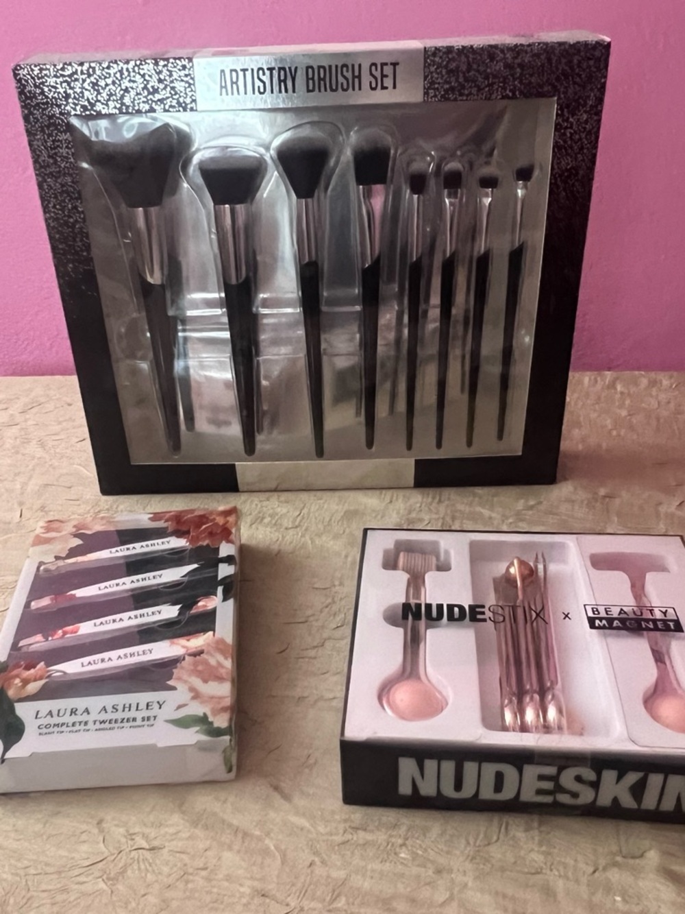 Beauty Bundle Makeup Brush Set + Nudestix Tools + Laura Ashley Tweezers NEW